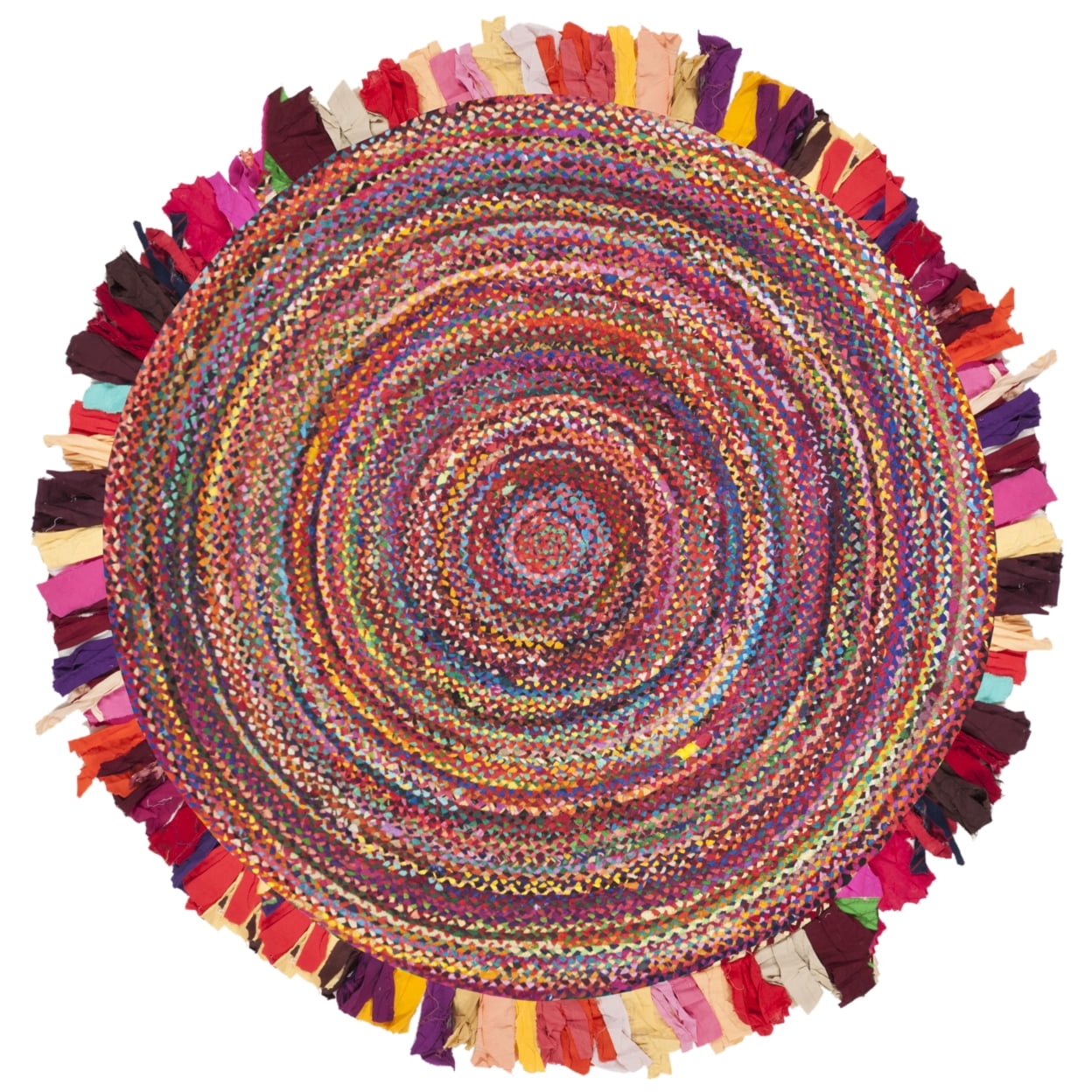 Handwoven Braided Cotton Area Rug in Red, 6' Round, Reversible & Washable