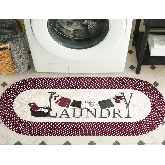 Safavieh Braided Posters Contemporary Laundry Runner Rug, Ivory/Burgundy Red, 1'8" x 4' Oval