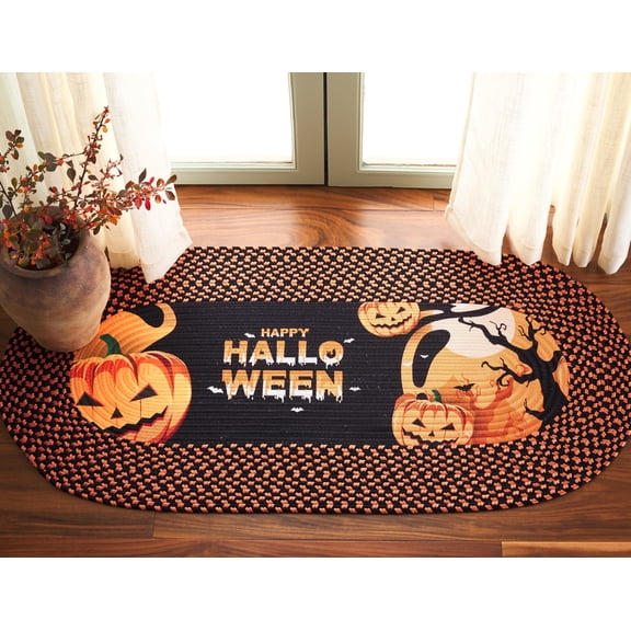 Safavieh Braided Posters Happy Halloween Runner Rug, Rust/Black, 1'8" x 4' Oval