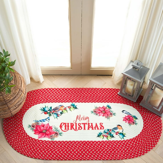 Safavieh Braided Posters Merry Christmas Area Rug, Ivory/Red, 2' x 3' Oval