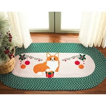 Safavieh Braided Posters Merry Christmas Corgi Runner Rug, Ivory/Green, 1'8" x 4' Oval