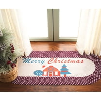 Safavieh Braided Posters Merry Christmas Cottage Runner Rug, Ivory/Burgundy Red, 1'8" x 4' Oval