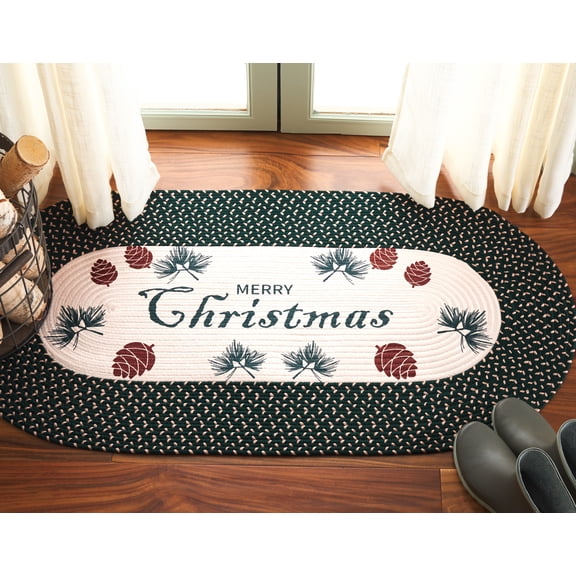 Safavieh Braided Posters Merry Christmas Pine Cones Runner Rug, Ivory/Dark Natural, 1'8" x 4' Oval