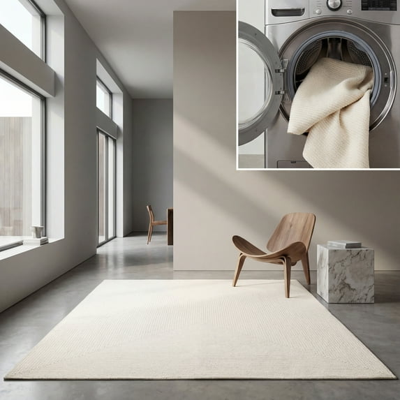 SAFAVIEH Braided Rishika Solid Machine Washable Reversible Area Rug, Ivory/Beige, 4' x 4' Square