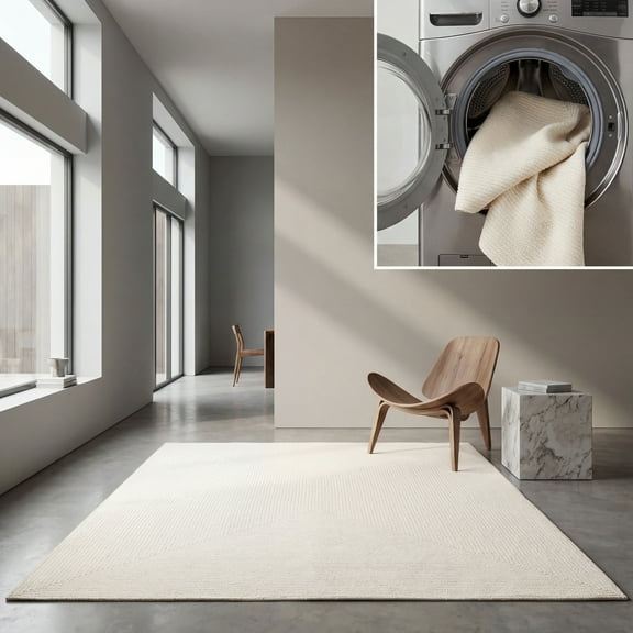 SAFAVIEH Braided Rishika Solid Machine Washable Reversible Area Rug, Ivory/Beige, 8' x 10'