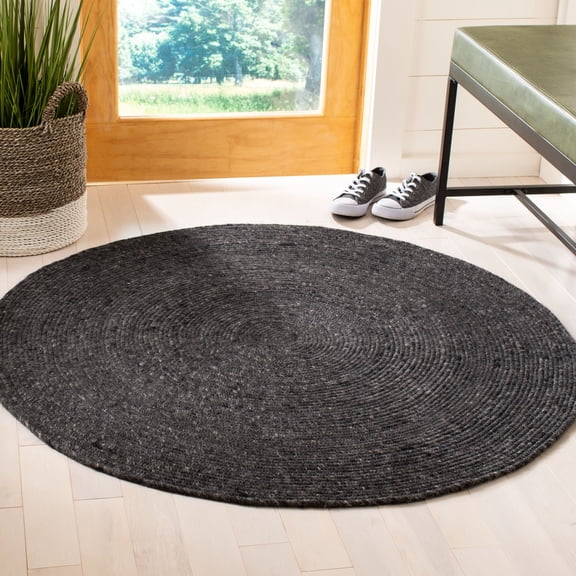 SAFAVIEH Braided Ronan Solid Reversible Area Rug, Black, 5' x 5' Round