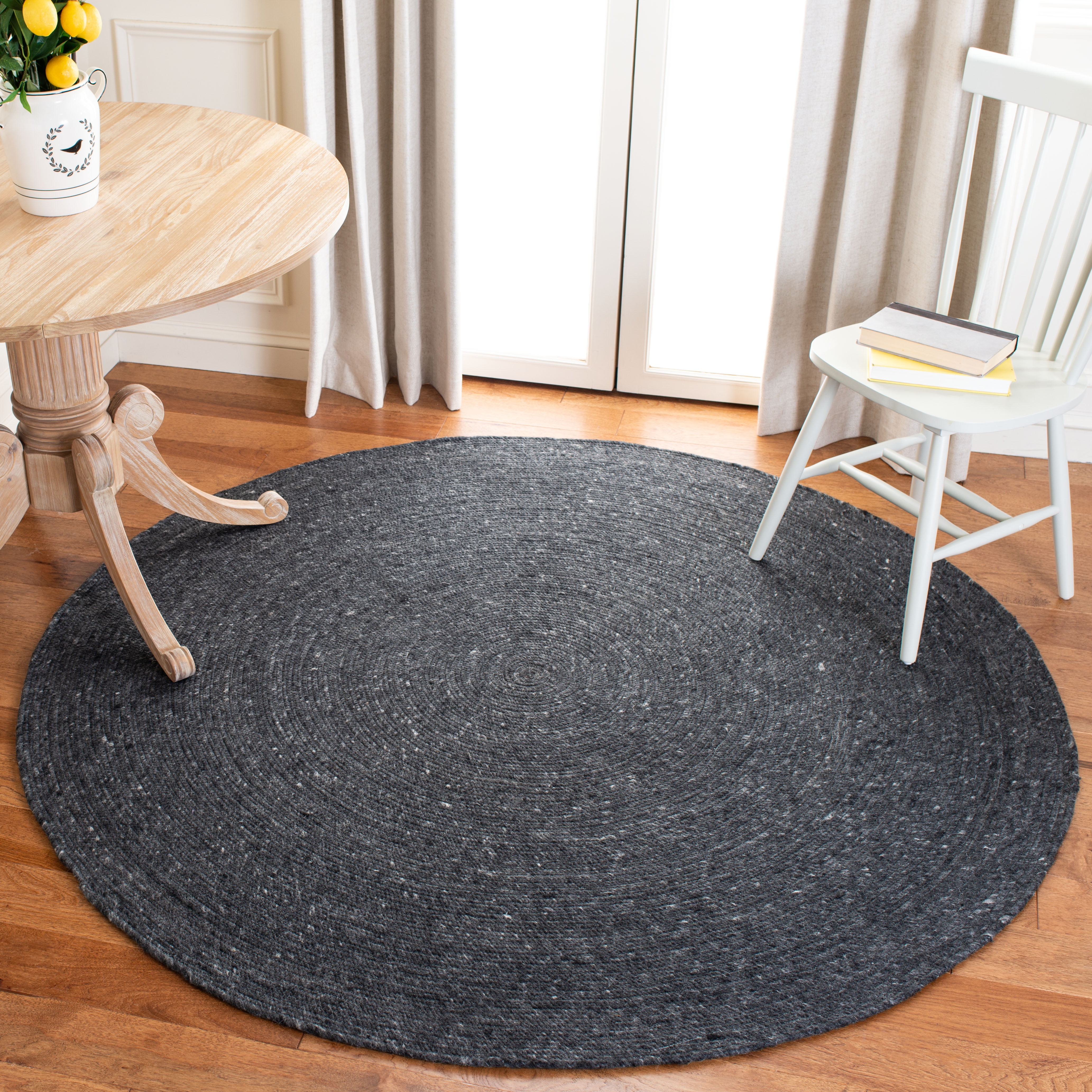 SAFAVIEH Braided Ronan Solid Reversible Area Rug, Black, 6' x 6' Round
