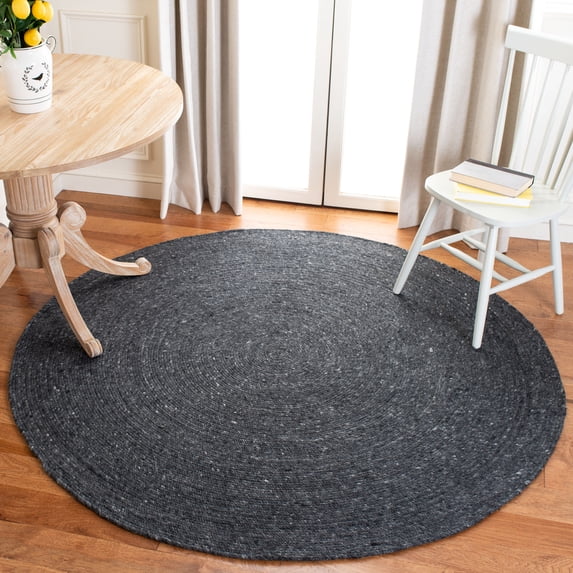 SAFAVIEH Braided Ronan Solid Reversible Area Rug, Black, 6' x 6' Round