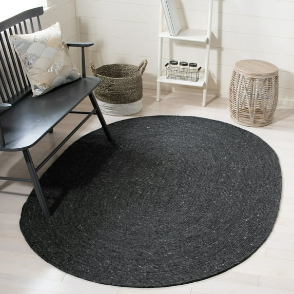 SAFAVIEH Braided Ronan Solid Reversible Area Rug, Black, 6' x 9' Oval