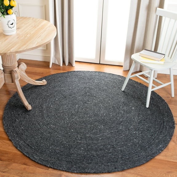SAFAVIEH Braided Ronan Solid Reversible Area Rug, Black, 7' x 7' Round