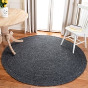 SAFAVIEH Braided Ronan Solid Reversible Area Rug, Black, 8' x 8' Round