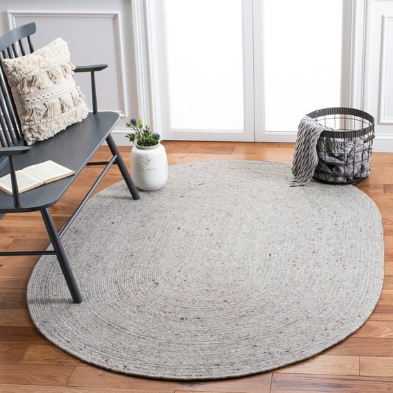 SAFAVIEH Braided Ronan Solid Reversible Area Rug, Light Gray, 6' x 9' Oval