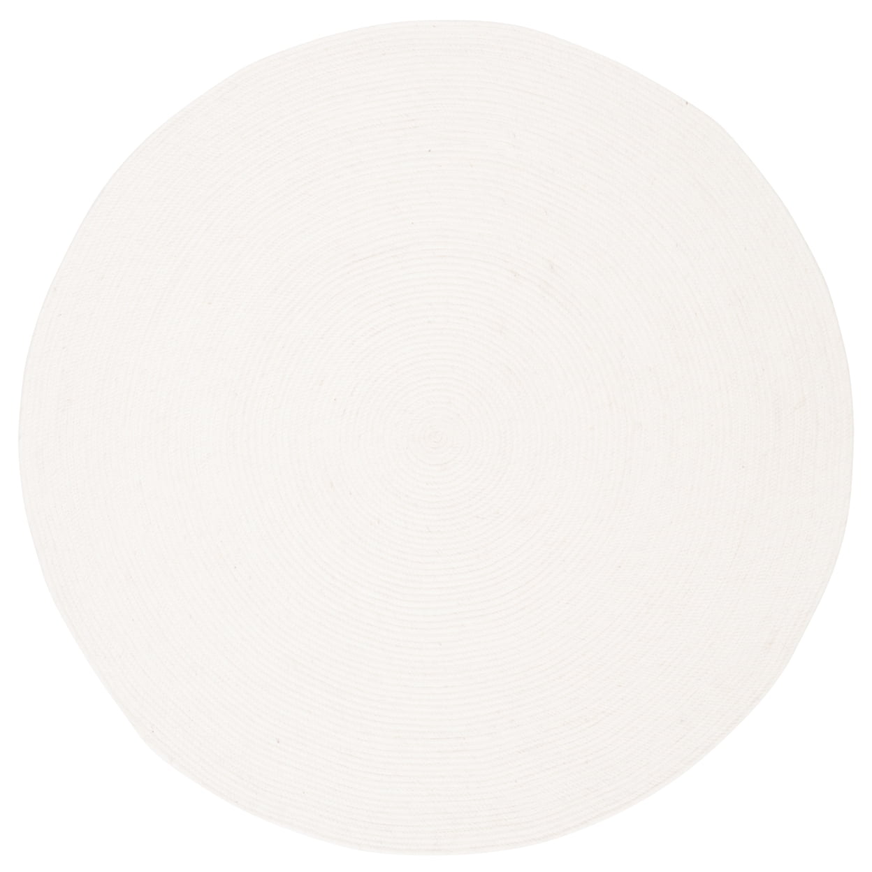Ivory Braided Round Wool and Silk Area Rug, 5' Diameter
