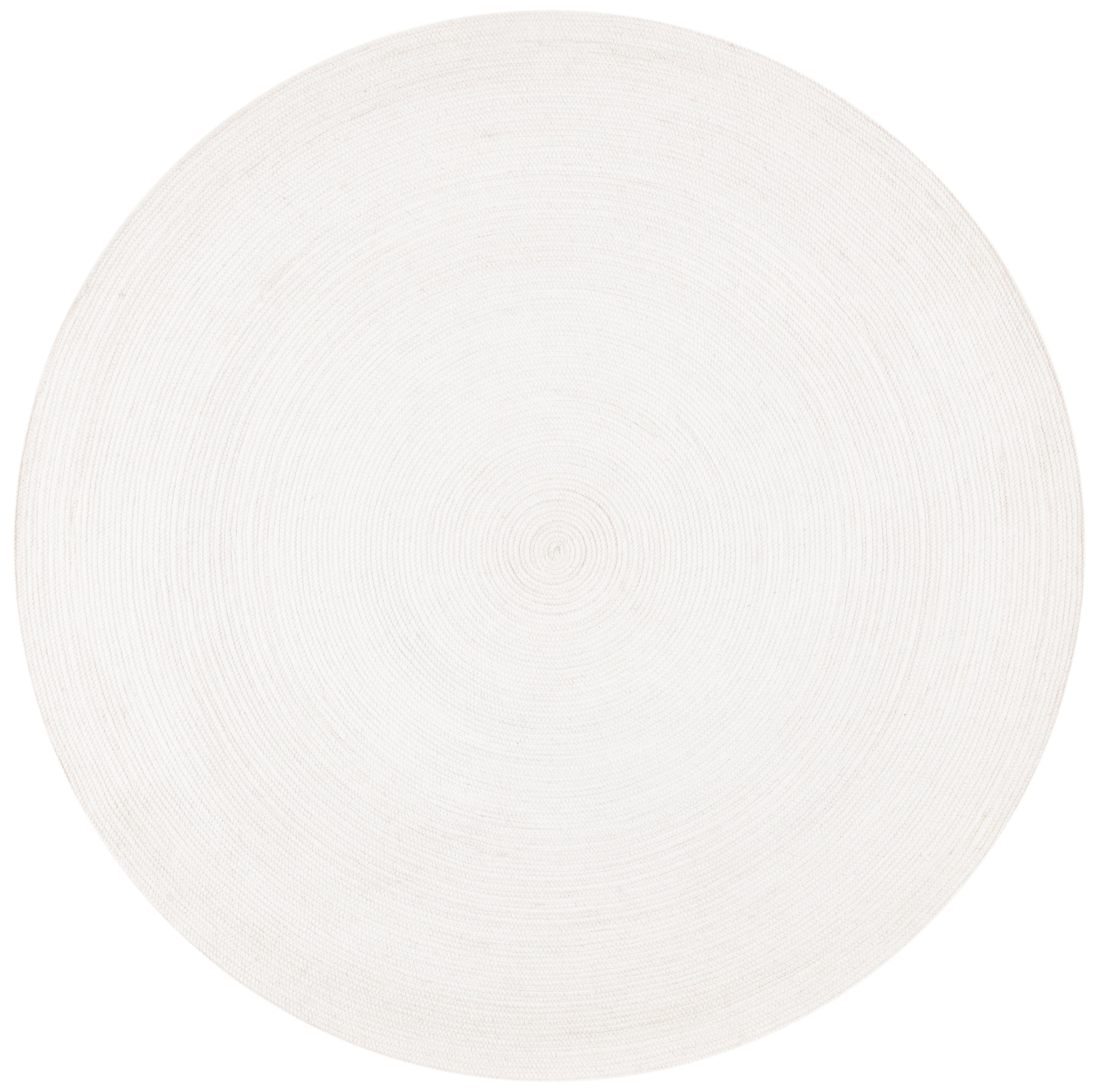 Ivory Handwoven Round Wool Braided Area Rug, 7'