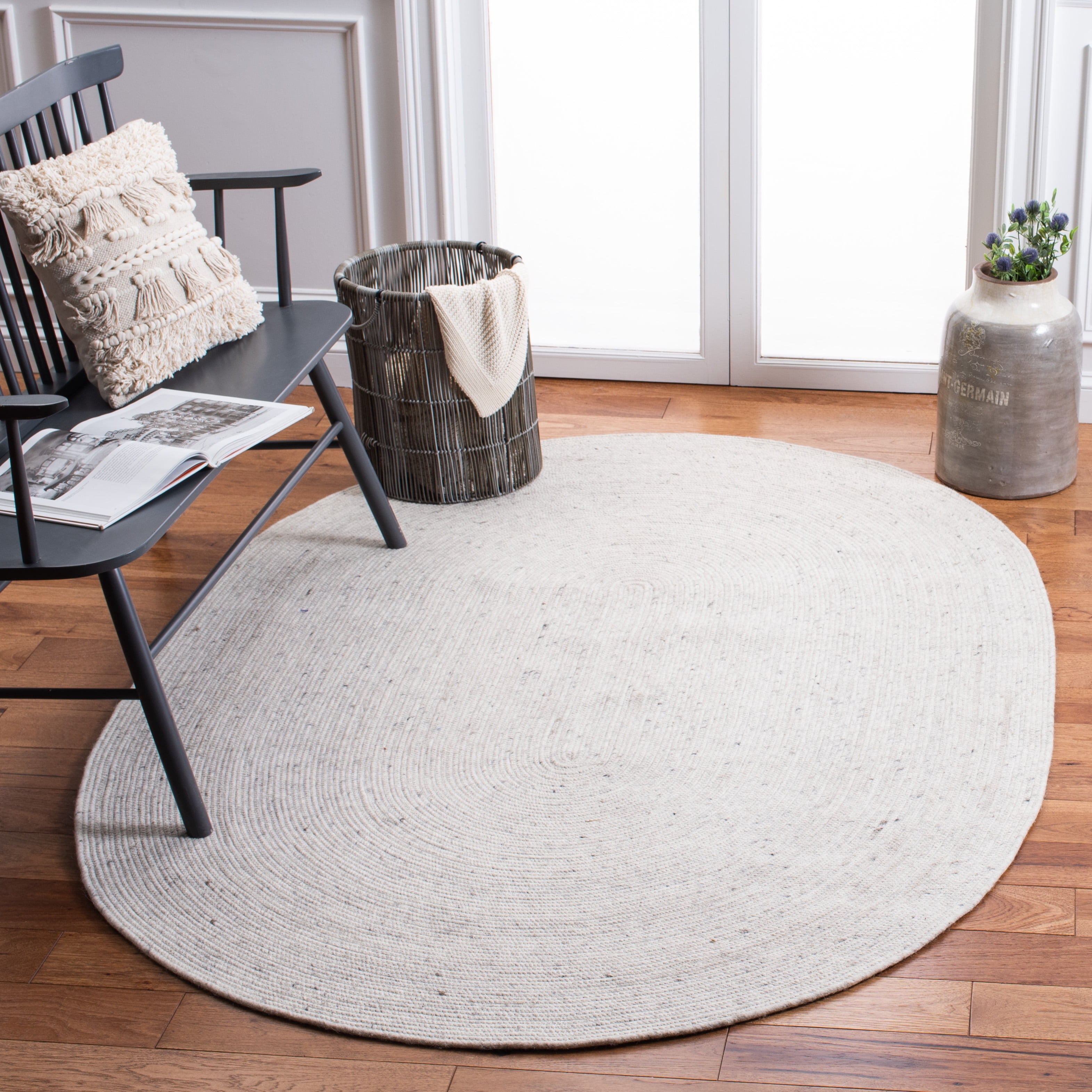SAFAVIEH Braided Ronan Solid Reversible Area Rug, Light Beige, 8' x 10' Oval