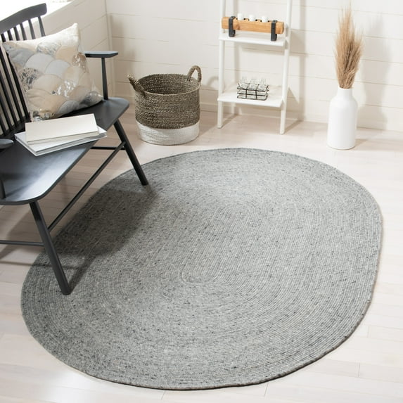 SAFAVIEH Braided Ronan Solid Reversible Area Rug, Gray, 8' x 10' Oval