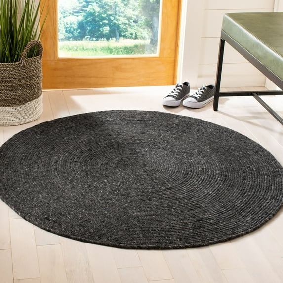 SAFAVIEH Braided Ronan Solid Reversible Area Rug, Black, 4' x 4' Round