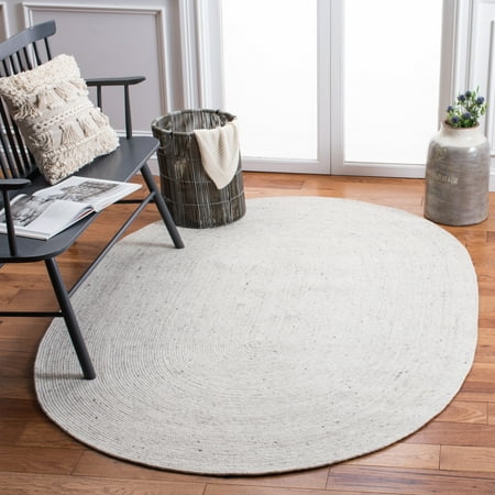 SAFAVIEH Braided Ronan Solid Reversible Area Rug, Light Beige, 6' x 9' Oval