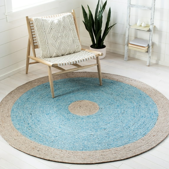 SAFAVIEH Braided Simon Bordered Reversible Area Rug, Blue/Beige, 3' x 3' Round