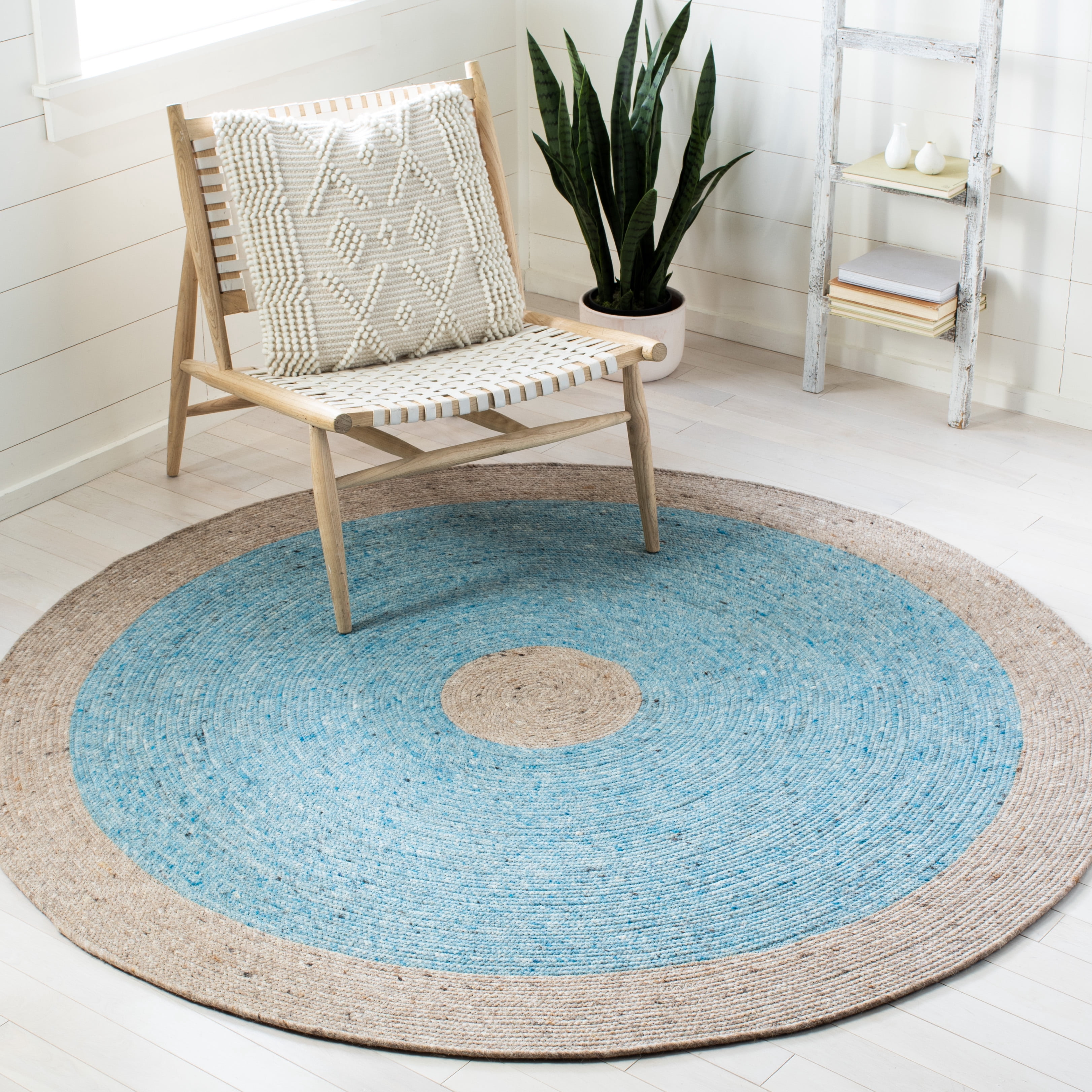 SAFAVIEH Braided Simon Bordered Reversible Area Rug, Blue/Beige, 6' x 6' Round