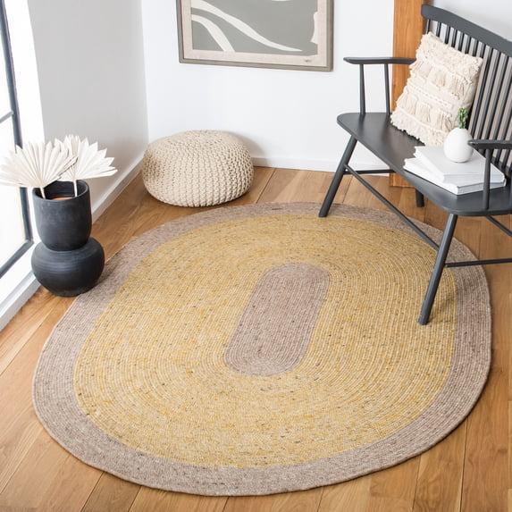 SAFAVIEH Braided Simon Bordered Reversible Area Rug, Gold/Beige, 4' x 6' Oval