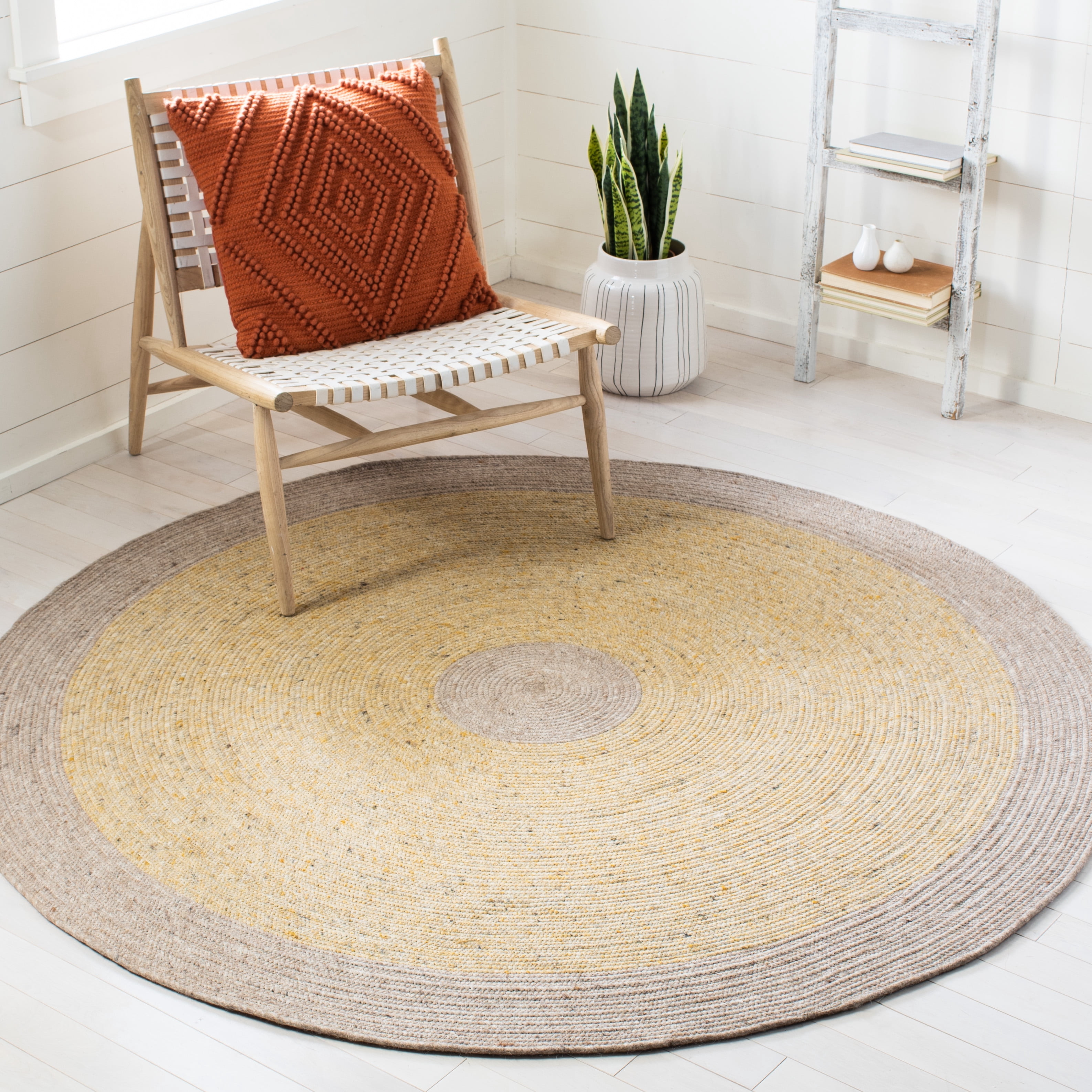 SAFAVIEH Braided Simon Bordered Reversible Area Rug, Gold/Beige, 6' x 6' Round