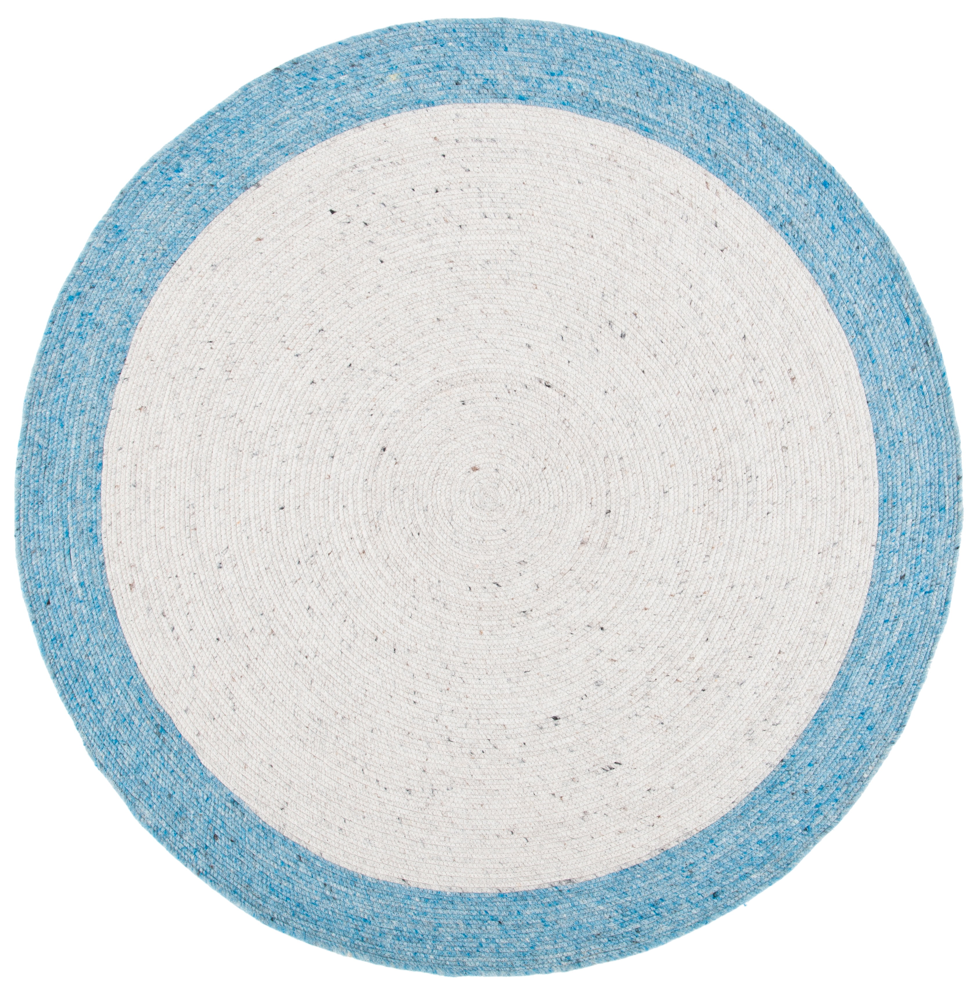 Ivory and Blue Round Braided Wool Area Rug