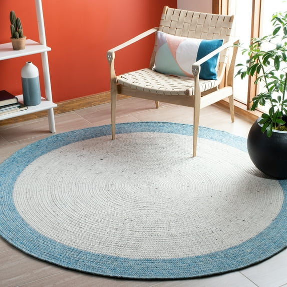 SAFAVIEH Braided Stephen Bordered Reversible Area Rug, Ivory/Blue, 6' x 6' Round