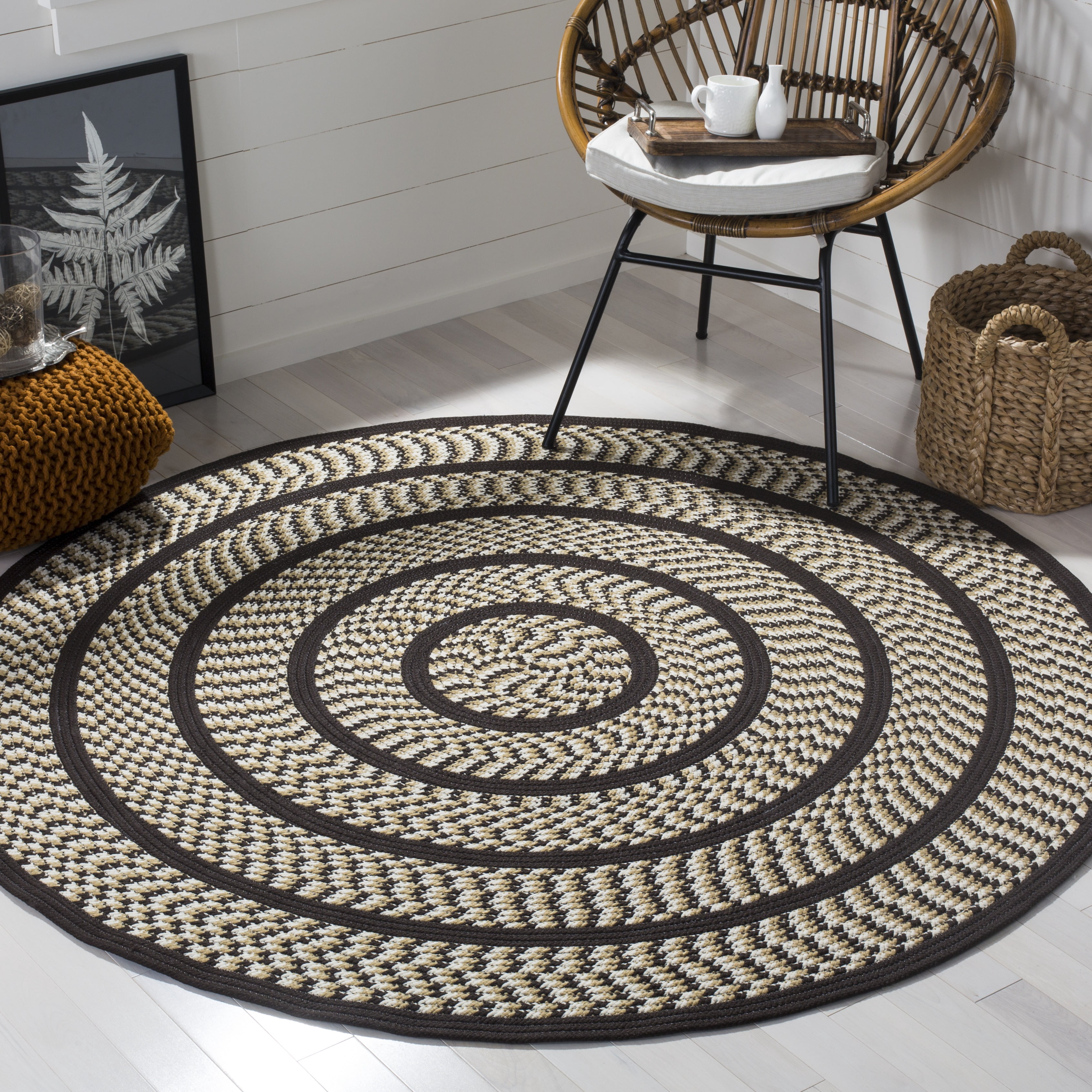 SAFAVIEH Braided Tanisha Bordered Reversible Area Rug, Ivory/Dark Brown ...