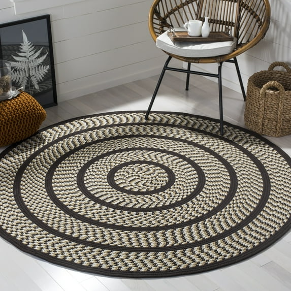 SAFAVIEH Braided Tanisha Bordered Reversible Area Rug, Ivory/Dark Brown, 4' x 4' Round