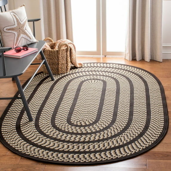 SAFAVIEH Braided Tanisha Bordered Reversible Area Rug, Ivory/Dark Brown, 4' x 6' Oval