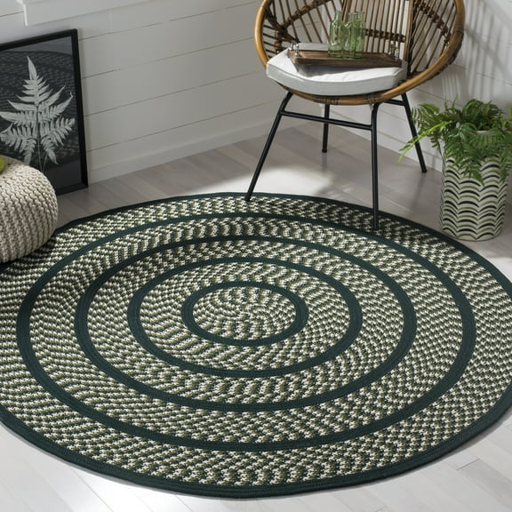SAFAVIEH Braided Tanisha Bordered Reversible Area Rug, Ivory/Dark Green, 5' x 8' Oval