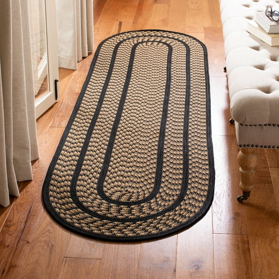 SAFAVIEH Braided Tanisha Bordered Reversible Runner Rug, Beige/Black, 2'3" x 8' Oval