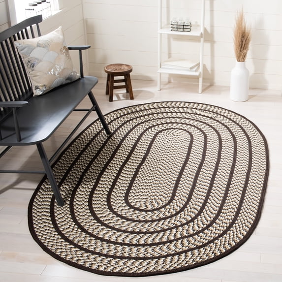 SAFAVIEH Braided Tanisha Bordered Reversible Area Rug, Ivory/Black, 5' x 8' Oval