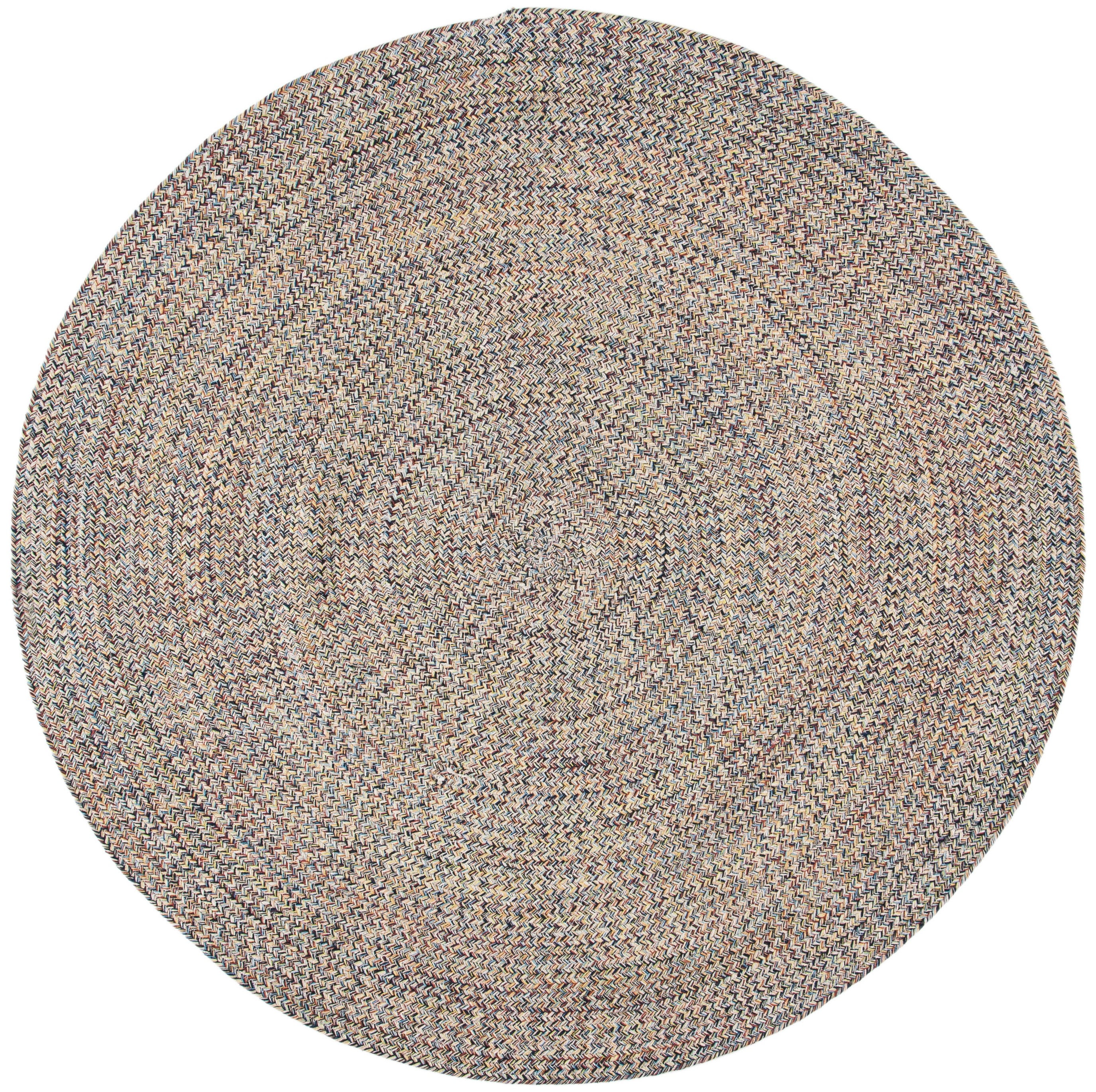 Handmade Blue/Ivory Cotton Braided Round Area Rug, 5 ft