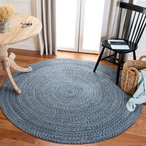 SAFAVIEH Braided Vermont Geometric Cotton Reversible Area Rug, Navy/Ivory, 4' x 4' Round