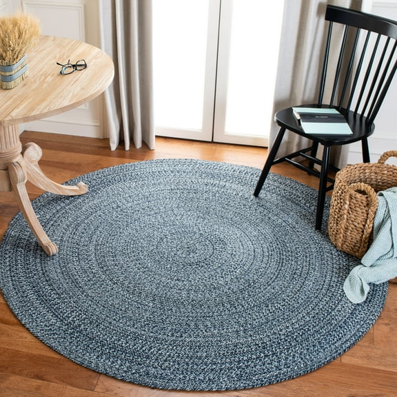 SAFAVIEH Braided Vermont Geometric Cotton Reversible Area Rug, Navy/Ivory, 8' x 8' Round