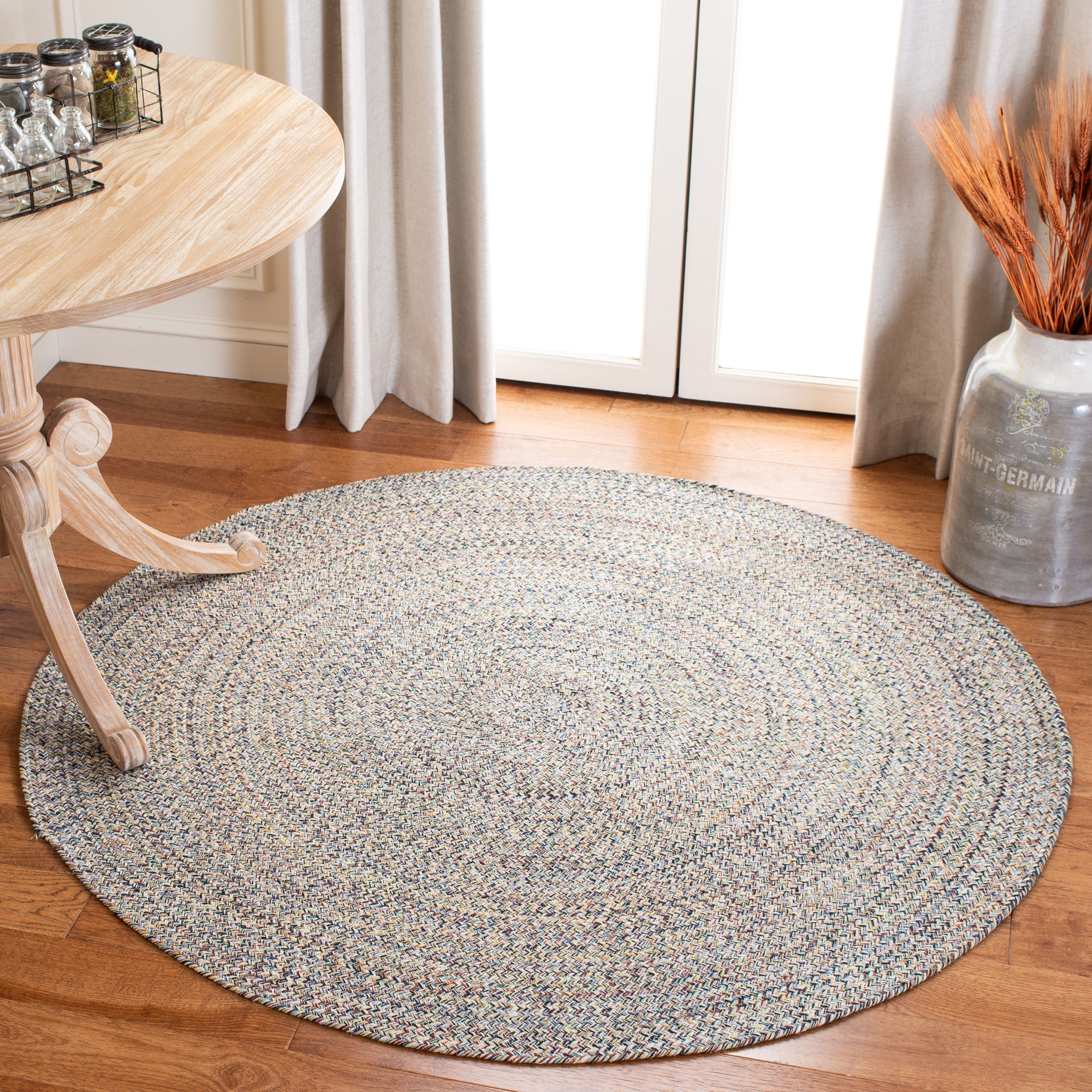 SAFAVIEH Braided Vermont Geometric Cotton Reversible Area Rug, Blue/Ivory, 5' x 5' Round