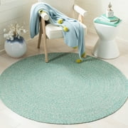SAFAVIEH Braided Vermont Geometric Cotton Reversible Area Rug, Teal/Ivory, 5' x 5' Round