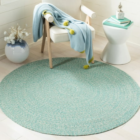 SAFAVIEH Braided Vermont Geometric Cotton Reversible Area Rug, Teal/Ivory, 5' x 5' Round