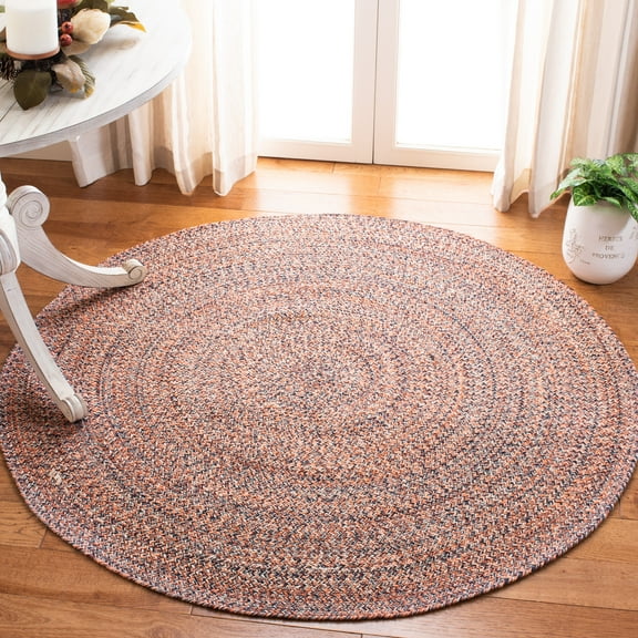 SAFAVIEH Braided Vermont Geometric Cotton Reversible Area Rug, Terracotta/Ivory, 5' x 5' Round