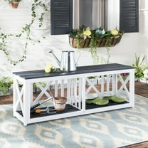 SAFAVIEH Branco Outdoor Patio Acacia Shelving Bench, Dark Slate Grey