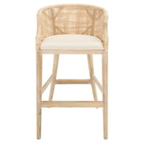 SAFAVIEH Brando Round Rattan Back Seat Bar Stool, Natural White Wash