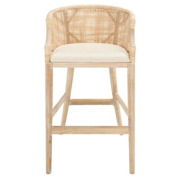 SAFAVIEH Brando Round Rattan Back Seat Bar Stool, Natural White Wash