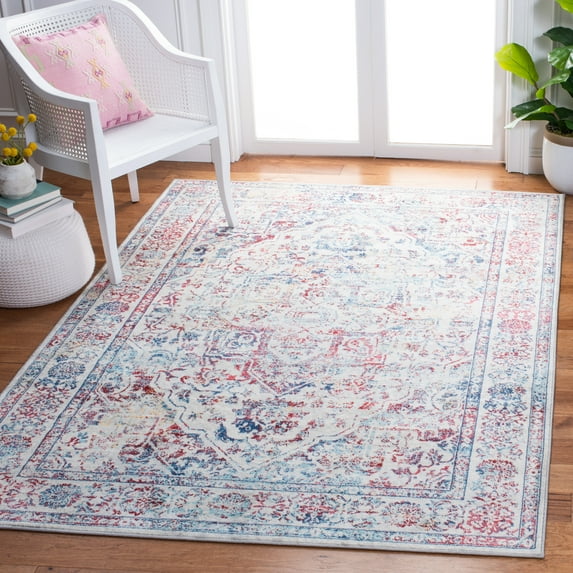 SAFAVIEH Brentwood Adams Oriental Area Rug, Ivory/Blue, 5' x 5' Square