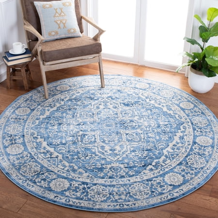 SAFAVIEH Brentwood Adams Oriental Area Rug, Ivory/Navy, 3' x 3' Round