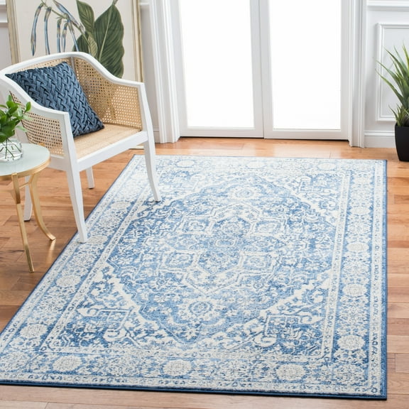 SAFAVIEH Brentwood Adams Oriental Area Rug, Ivory/Navy, 3' x 3' Square