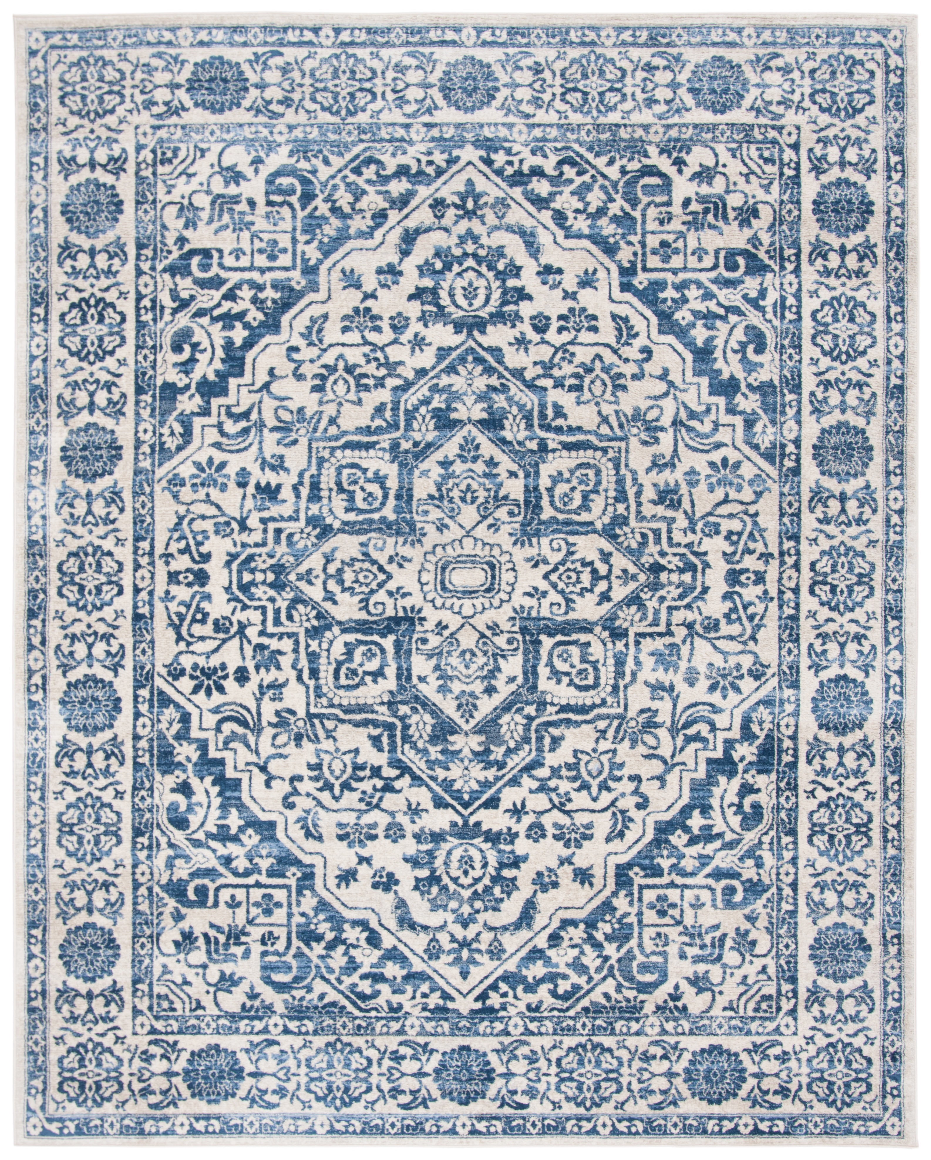 Navy and Light Grey Synthetic Square Area Rug, 10' x 13'