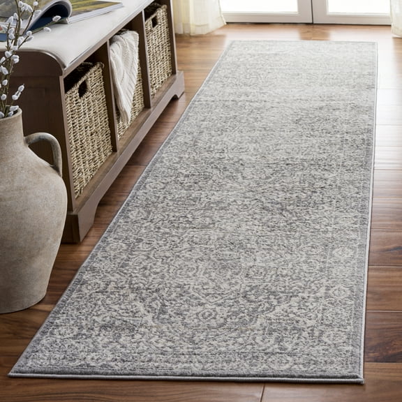 SAFAVIEH Brentwood Adams Oriental Runner Rug, Light Gray/Ivory, 2' x 18'