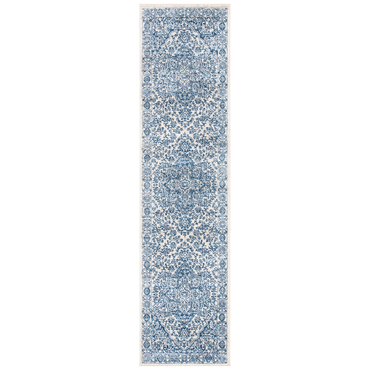 Navy and Light Grey Synthetic Runner Rug, 2' x 10'